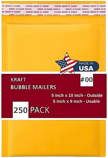 00 - Kraft Bubble Mailer - 250 Padded Self Sealing Envelopes