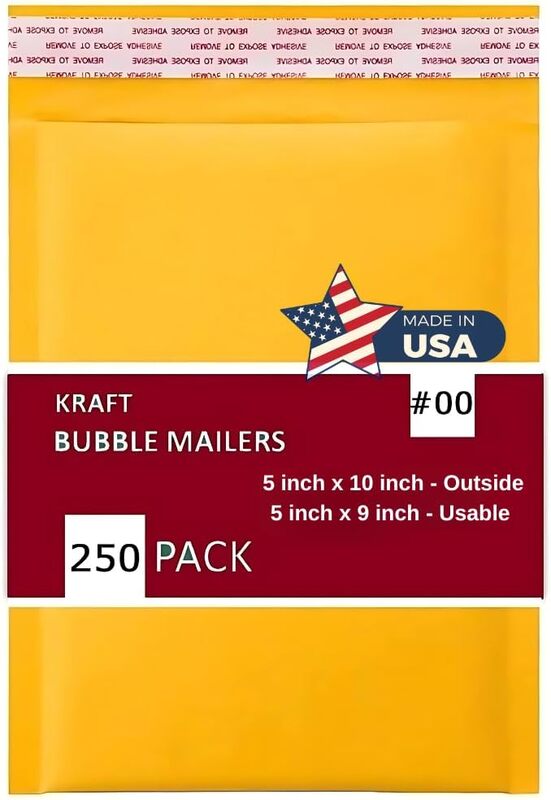 00 - Kraft Bubble Mailer - 250 Padded Self Sealing Envelopes