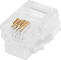 Monoprice 6P4C RJ11 Modular Plugs - For Round Solid/Stranded Cable, 3 Prongs, 50 Pack, Clear