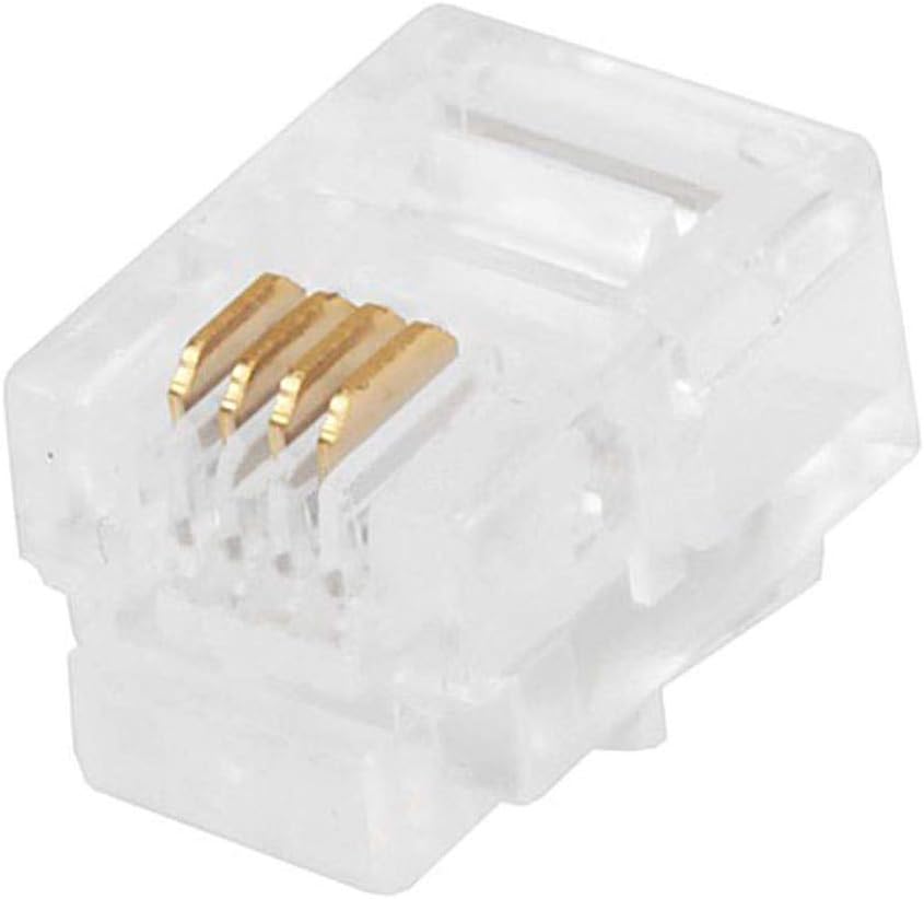 Monoprice 6P4C RJ11 Modular Plugs - For Round Solid/Stranded Cable, 3 Prongs, 50 Pack, Clear