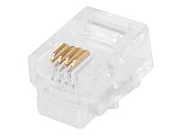 Monoprice 6P4C RJ11 Modular Plugs - For Round Solid/Stranded Cable, 3 Prongs, 50 Pack, Clear