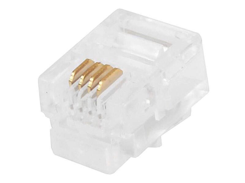 Monoprice 6P4C RJ11 Modular Plugs - For Round Solid/Stranded Cable, 3 Prongs, 50 Pack, Clear
