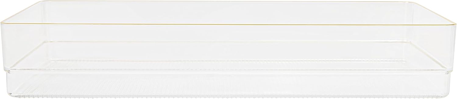 Martha Stewart Kerry Plastic Stackable Office Desk Drawer Organizers with Gold Trim