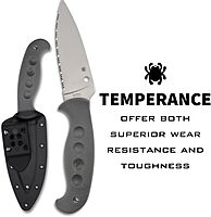 Spyderco Temperance Lightweight Fixed Blade Knife with 4.46 Inch CPM Cru-Wear Steel Blade and FRN Handle - SpyderEdge - FB05SGY
