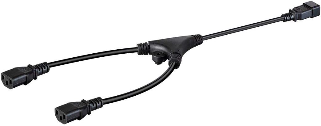 Monoprice Heavy Duty Splitter Power Cord - IEC 60320 C20 to 2x IEC 60320 C13, 14AWG, 15A, SJTW, 100-250V, 2 Feet, Black