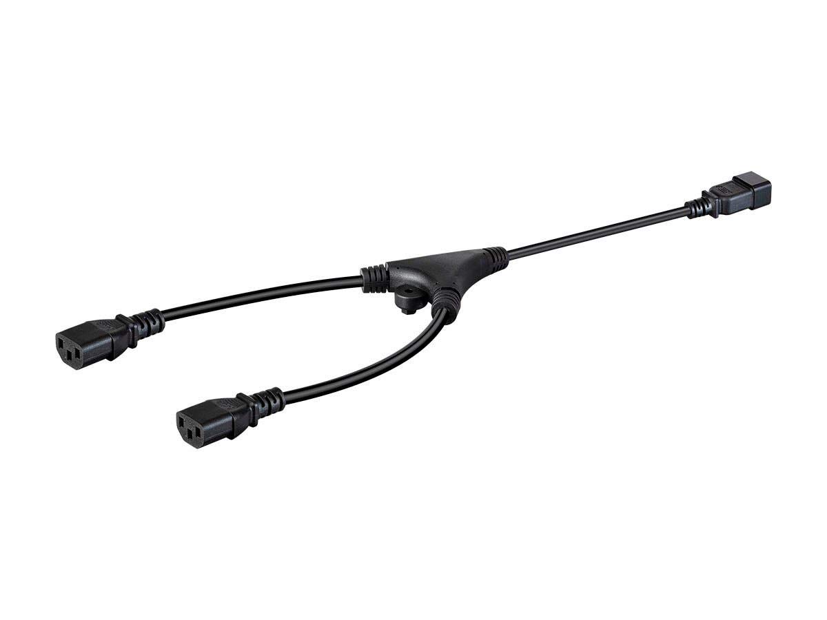 Monoprice Heavy Duty Splitter Power Cord - IEC 60320 C20 to 2x IEC 60320 C13, 14AWG, 15A, SJTW, 100-250V, 2 Feet, Black