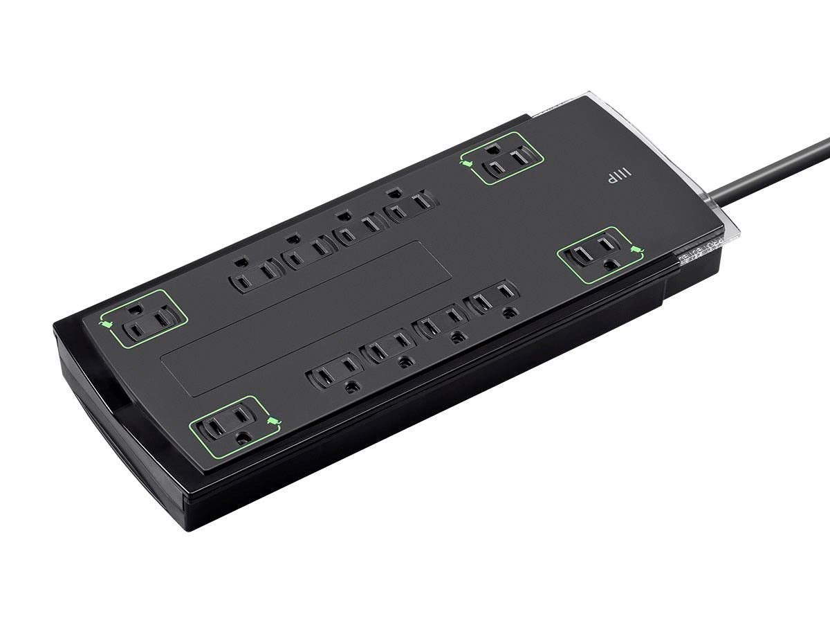 Monoprice 12 Outlet Slim Surge Protector Power Strip - 10 Feet - Black | Heavy Duty Cord | UL Rated, 4