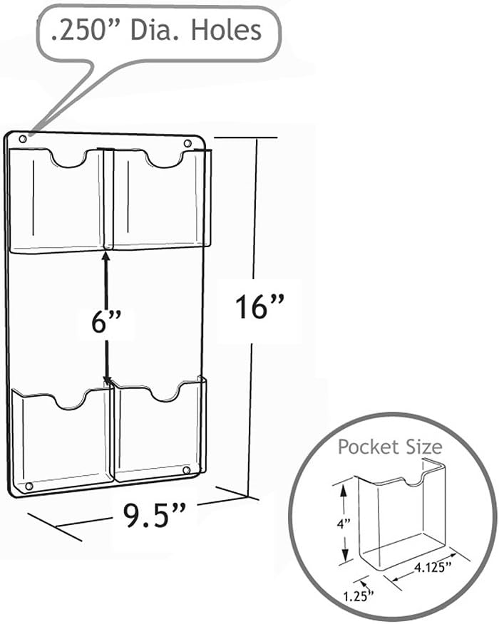 Azar Displays Wall-Mount Brochure Holders, Acrylic, Pack of 2