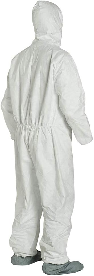 DuPont Tyvek 400 TY122S Disposable Protective Coverall with Elastic Cuffs, Attached Hood and Boots, White, Medium, CASE OF 25