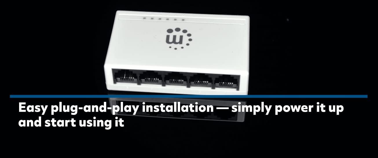 Manhattan 5 Port Fast Ethernet Switch – 10/100 Mbps - Computer Desktop Internet Networking Splitter LAN Hub Router