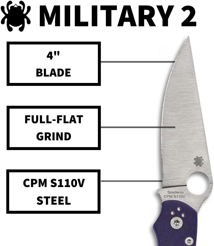 Spyderco Knives Military 2 Compression Lock C36GPDBL2 Blue G10 CPM-S110V Stainless Pocket Knife