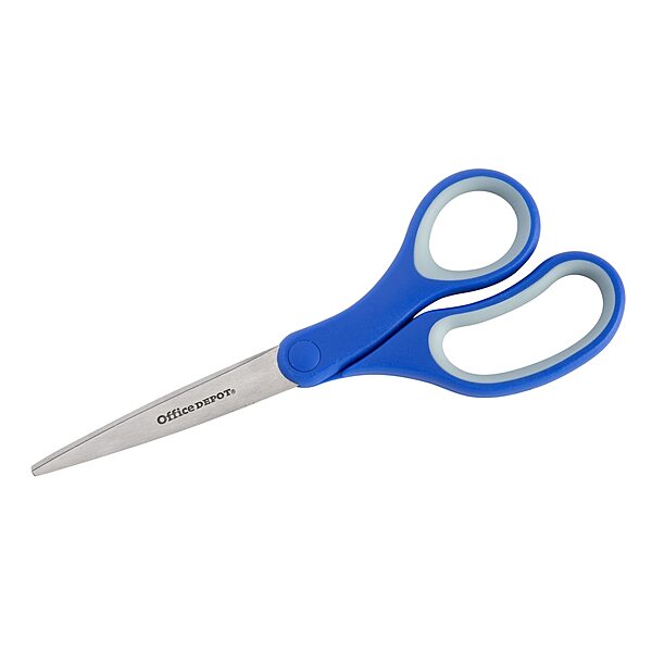 Office Depot Brand Soft Handle Stainless Steel Scissors, 8in, Straight, Blue/Gray