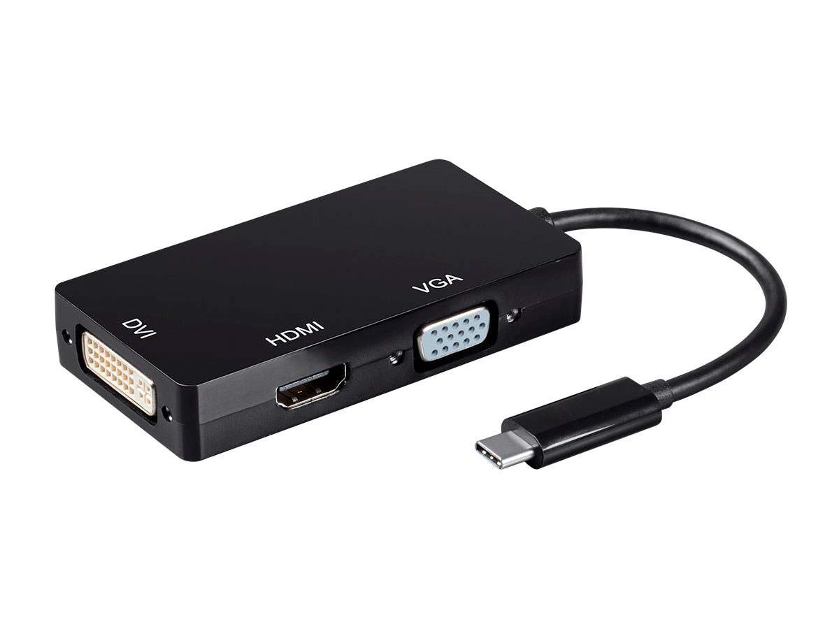 Monoprice USB Type-C to 4K HDMI, Single Link DVI, and VGA Passive Adapter,6in Cable Length, Black - Consul Series