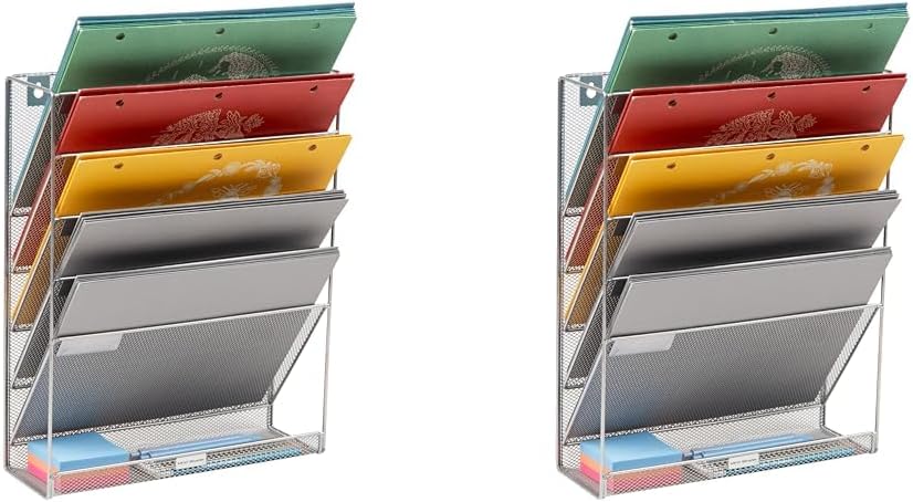 Mind Reader 5-Tier Vertical File Storage Basket, 16inH x 4in W x 12-3/4in D, Silver