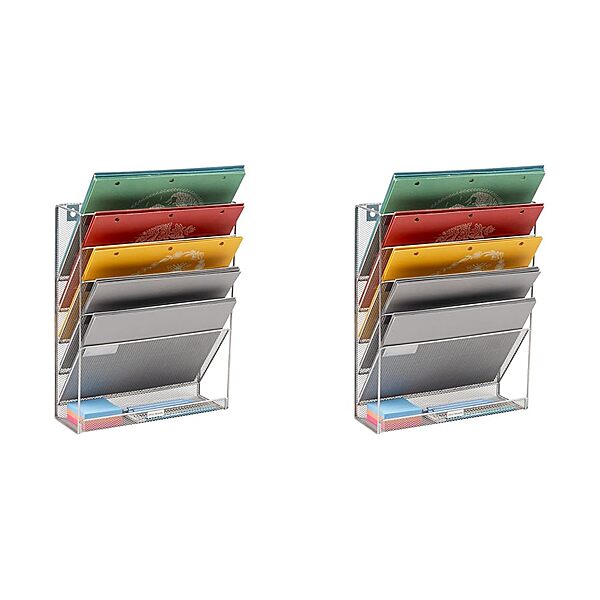 Mind Reader 5-Tier Vertical File Storage Basket, 16inH x 4in W x 12-3/4in D, Silver