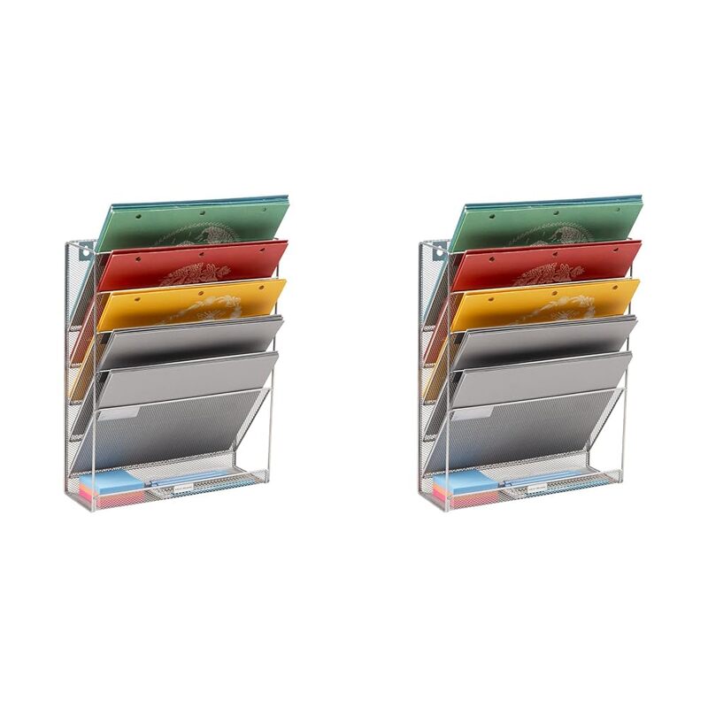 Mind Reader 5-Tier Vertical File Storage Basket, 16inH x 4in W x 12-3/4in D, Silver