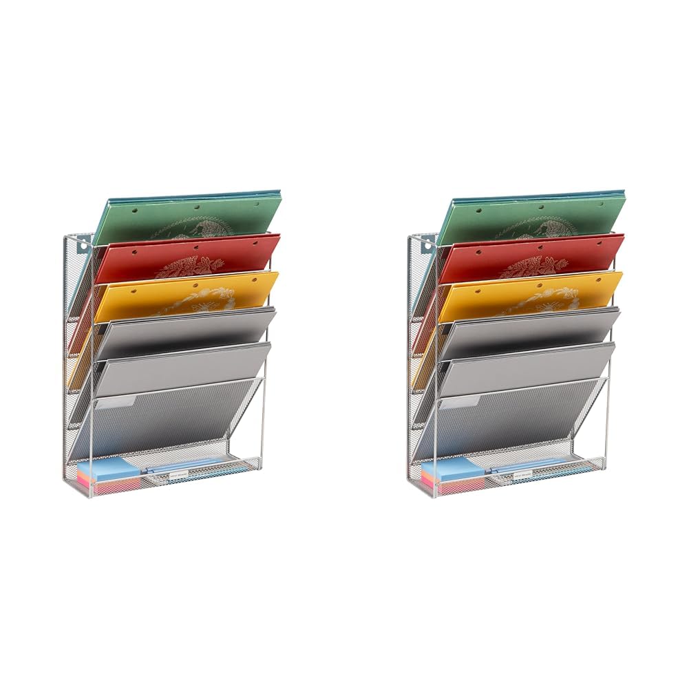 Mind Reader 5-Tier Vertical File Storage Basket, 16inH x 4in W x 12-3/4in D, Silver