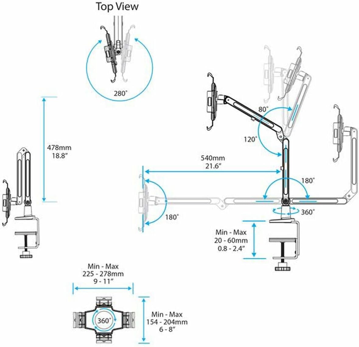 StarTech.com Desk-Mount Tablet Arm - Articulating Tablet Mount - for 9" to 11" Tablets - iPad or Android Tablet Holder