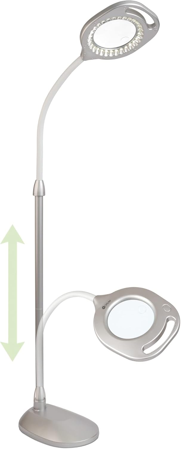 OttLite 2-in-1 LED Magnifier Floor & Table Light, Clearsun, Silver