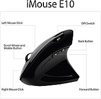 iMouse E10 - Vertical Ergonomic Optical 6-Button 2.4 GHz RF Wireless Mouse - Right Hand Orientation, Black