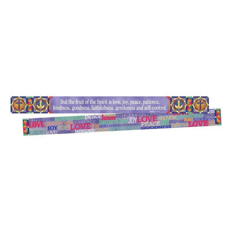 Barker Creek Double-Sided Spiritual Border 2-Pack, Fruit of The Spirit, Decorate Galore with 70' of Border, Coordinating Designs Printed On Both Sides for Twice The Value, 3" x 70' (3677)