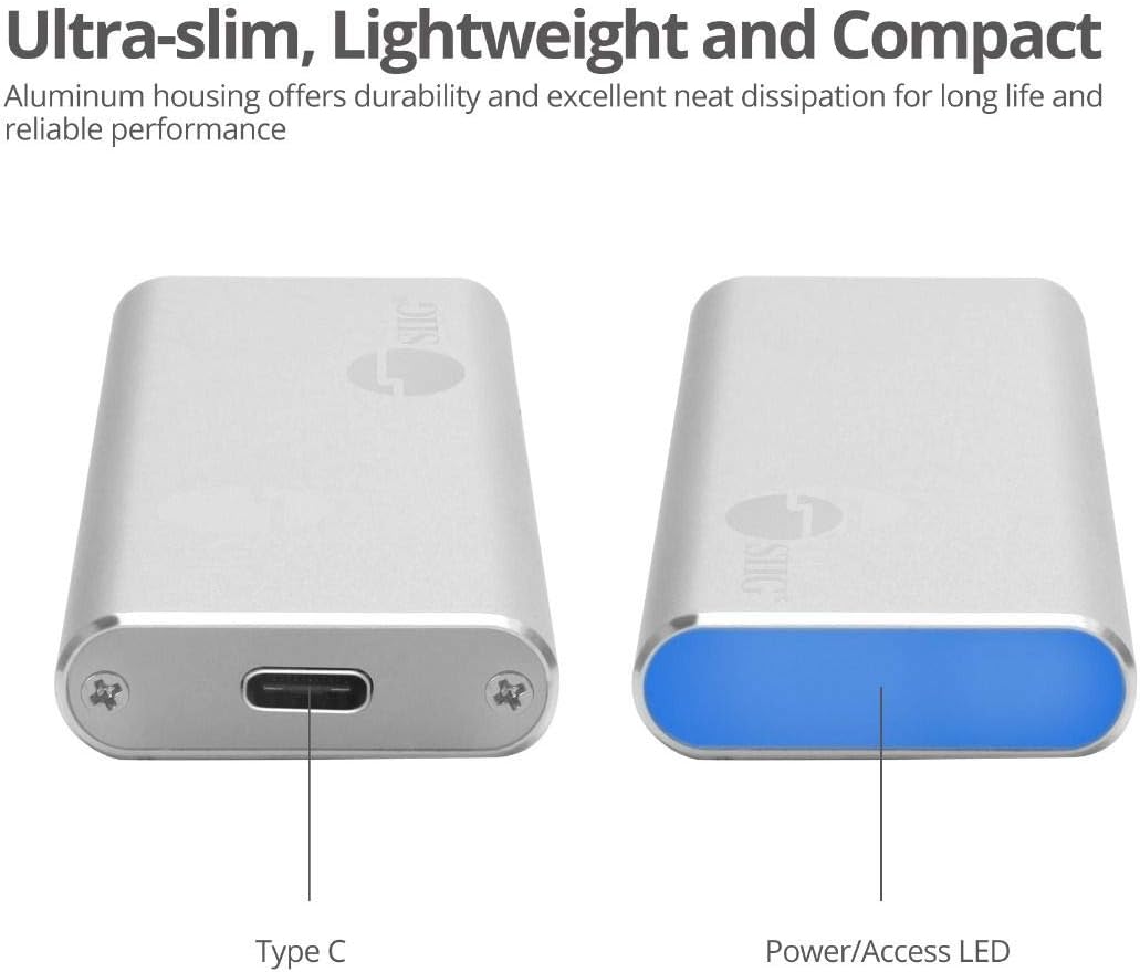 SIIG USB C Nvme SSD Portable Enclosure, 10Gbps USB 3.1 Gen 2 to NVMe SSD