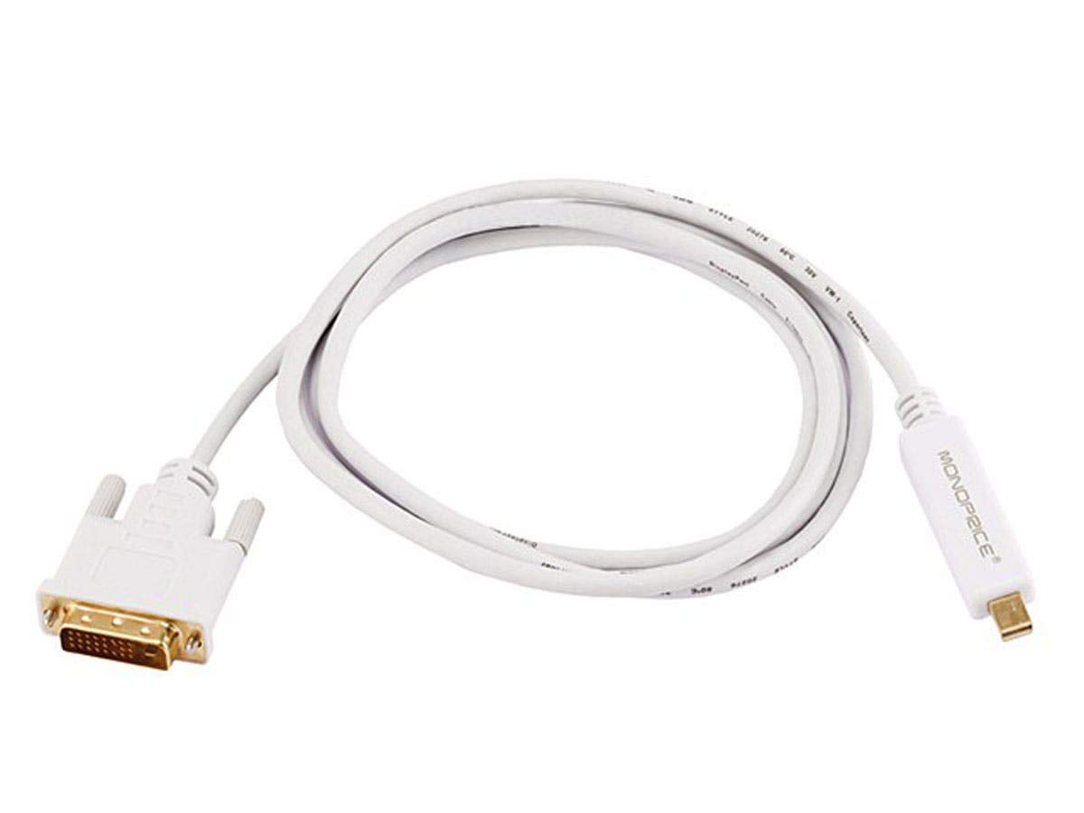 Monoprice 6ft 32AWG Mini DisplayPort to DVI Cable - White 6 Feet