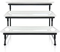 Elama 3-Tier Porcelain Serveware Set with Metal Rack