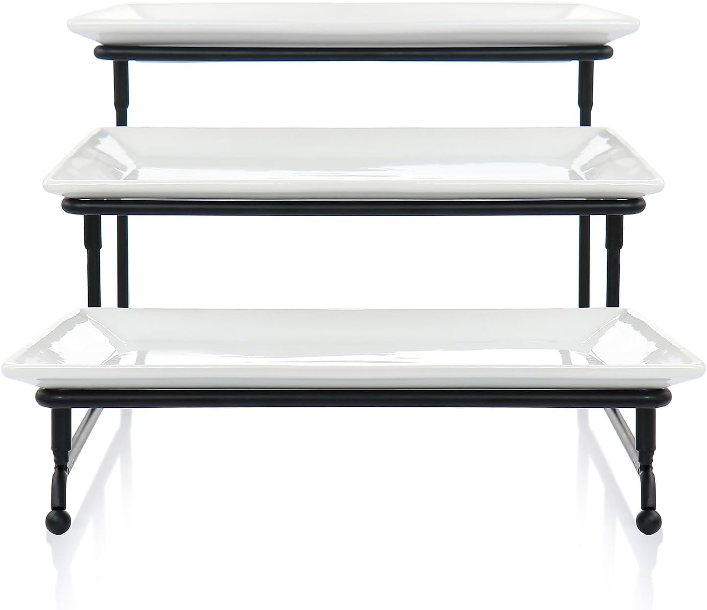 Elama 3-Tier Porcelain Serveware Set with Metal Rack