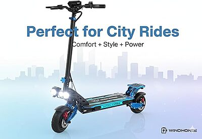 WINDHORSE H8 Electric Folding Scooter 3600W (Dual 1800W Motors), 48V 27Ah Battery, 80KM/H Speed, 65KM Range, Dual Suspension, Disc Brakes, 10x3 Inches Tires, RGB Lights, Big Digital Display WINDHORSE H8 Electric Folding Scooter 3600W (Dual 1800W Motors), 48V 27Ah Battery, 80KM/H Speed, 65KM Range, Dual Suspension, Disc Brakes, 10x3 Inches Tires, RGB Lights, Big Digital Display