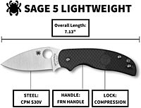 Spyderco Sage 5 Folding Pocket Knife with 3" CPM S30V Steel Blade and FRN Handle - Lightweight - C123PBK