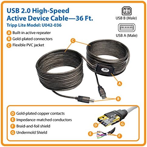 Tripp Lite USB 2.0 Hi-Speed A/B Active Repeater Cable (Male-to-Male)