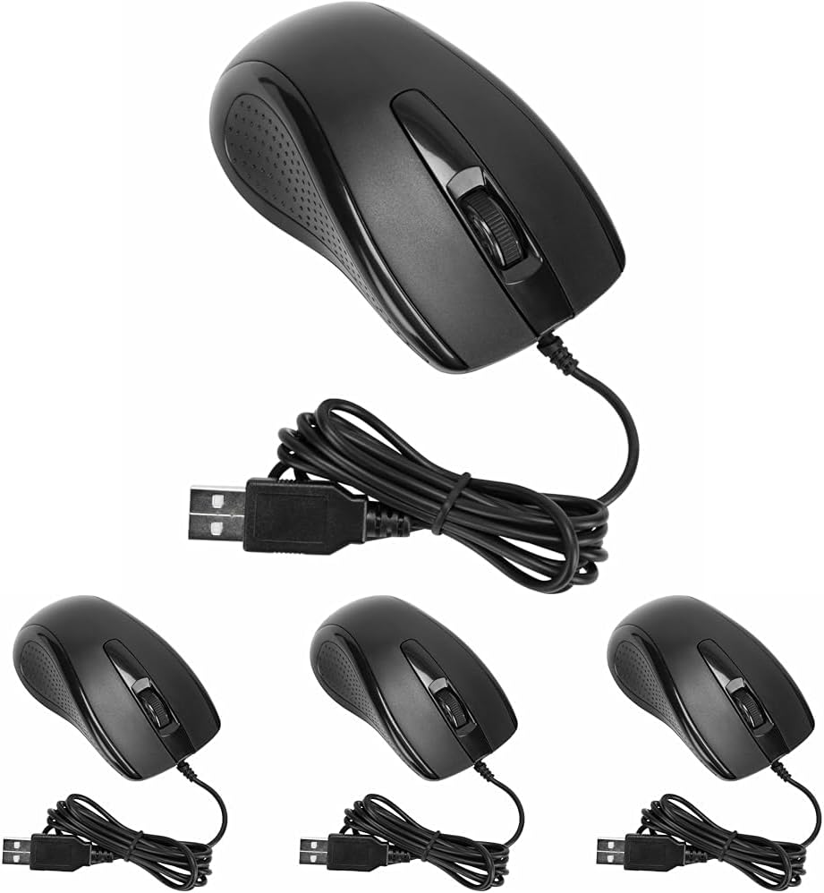 Targus 3-Button USB Full-Size Optical Mouse with 6-Foot USB Cord, Supports Windows and Mac, Black (AMU81USZ) (Pack of 4)