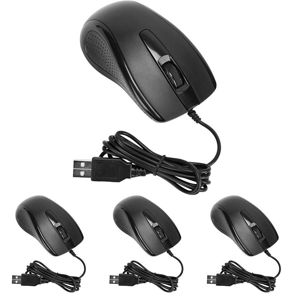 Targus 3-Button USB Full-Size Optical Mouse with 6-Foot USB Cord, Supports Windows and Mac, Black (AMU81USZ) (Pack of 4)