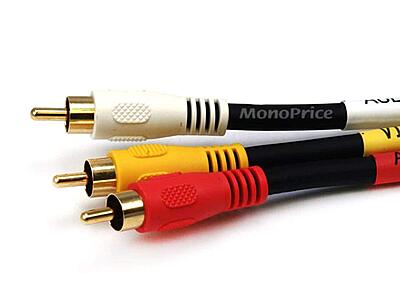 MONOPRICE Triple RCA Stereo Video Dubbing Composite Cable (RG59U)