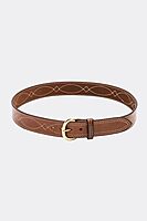 BIANCHI B9 Fancy Stitched Reversible Leather Belt, 1.75 in, Tan, Brass Buckle