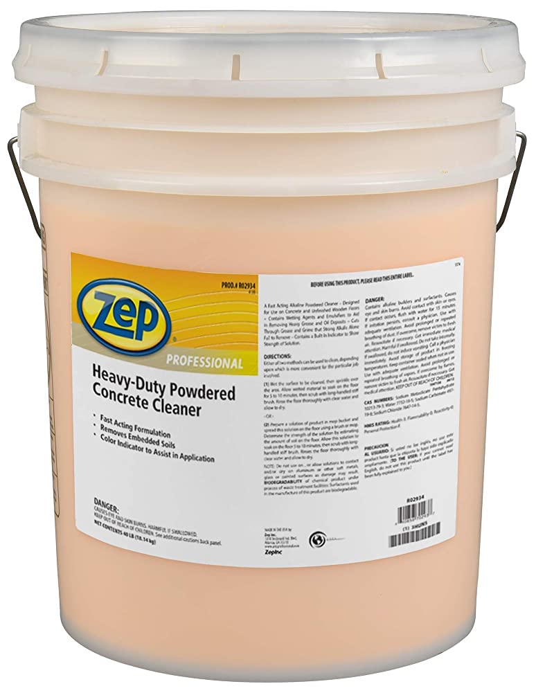 Zep Professional Heavy-Duty Powdered Concrete Cleaner, 40Lb. Bucket, Biodegradable, Dissolves Quickly and Removes Tough