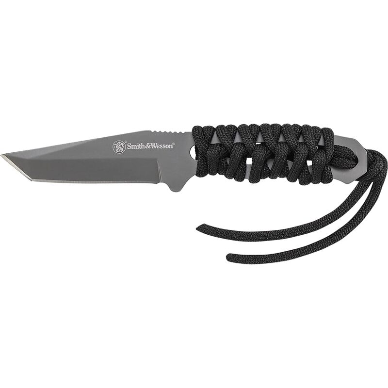 Smith & Wesson SW910TAM 5.9in High Carbon S.S. Full Tang Neck Knife with a 2.8in Tanto Blade and Paracord Handle for Outdoor, Tactical, Survival and EDC