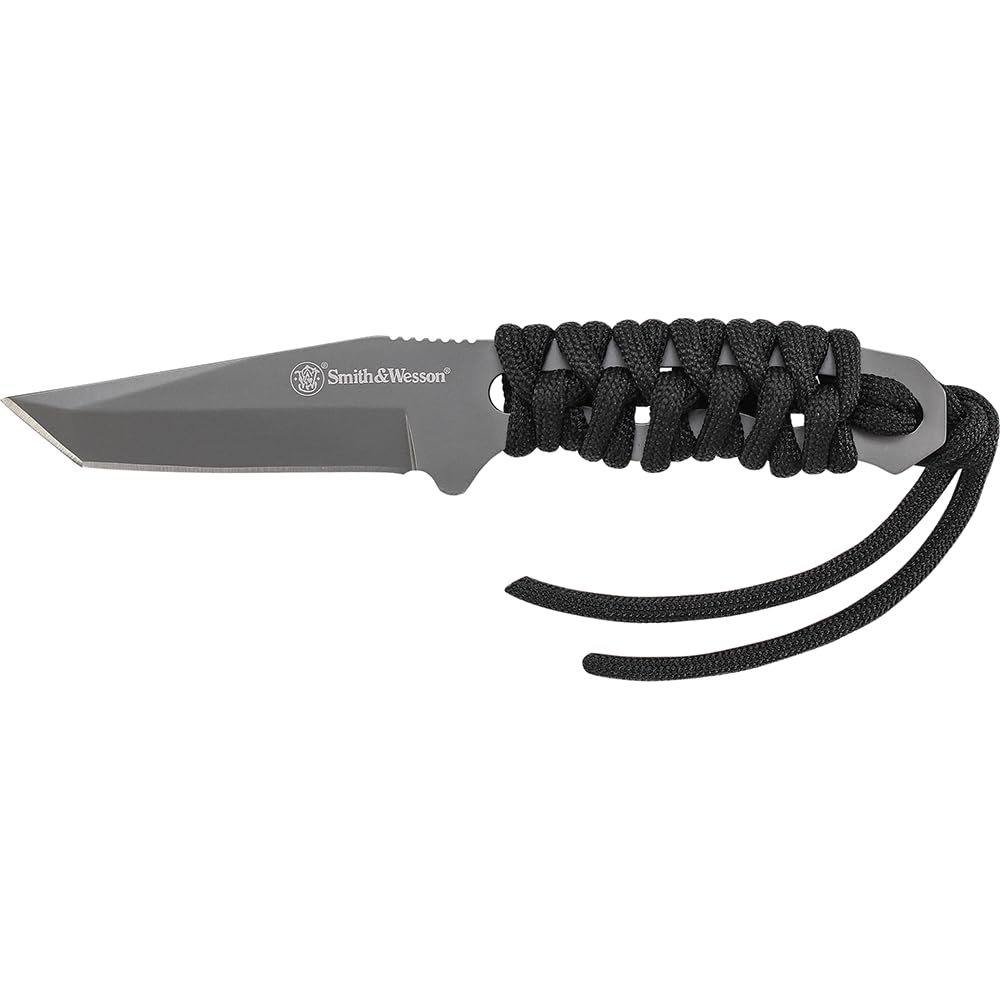 Smith & Wesson SW910TAM 5.9in High Carbon S.S. Full Tang Neck Knife with a 2.8in Tanto Blade and Paracord Handle for Outdoor
