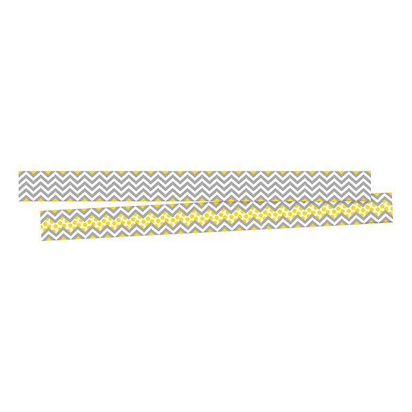 Barker Creek Double-Sided Border 2-Pack, Gray & Yellow Chevron , Decorate Galore with 70' of Border, Coordinating Designs Printed On Both Sides for Twice the Value, 3" x 70' (3691)