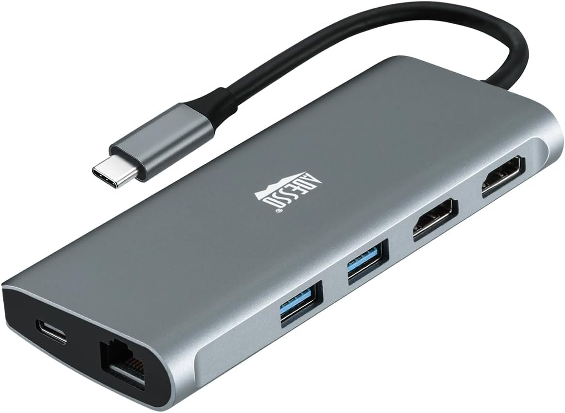 USB C Docking Station Multiport Adapter Dongle Type C Hub 2 HDMI Support 8K, RJ45 Ethernet Port, 100W PD Charging, 3*USB