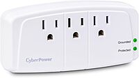 CyberPower CSB300W Essential 3 - Outlet Surge with 900 J - Clamping Voltage 800V, NEMA 5-15P, Wall Tap, EMI/RFI Filtration, White, Lifetime Warranty