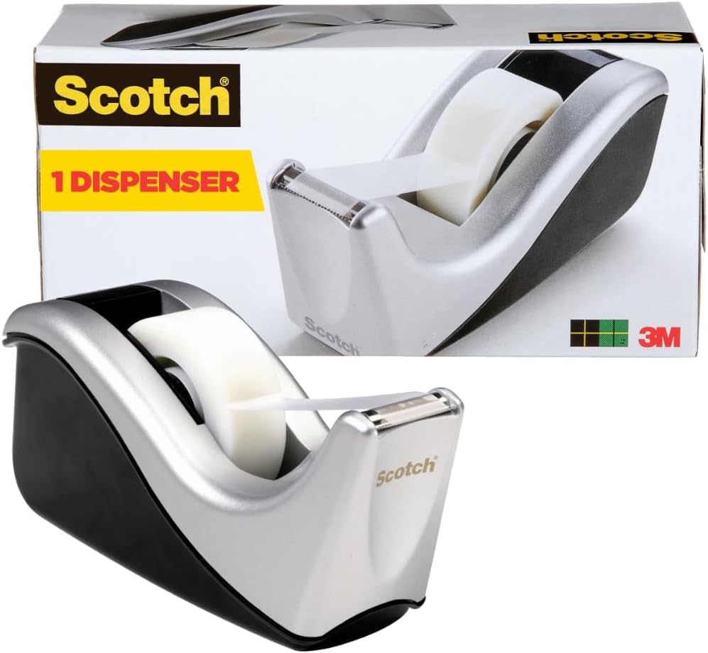 Scotch Desktop Tape Dispenser, Silvertech Two-Tone (C60-ST) 1 Count (Pack of 1)
