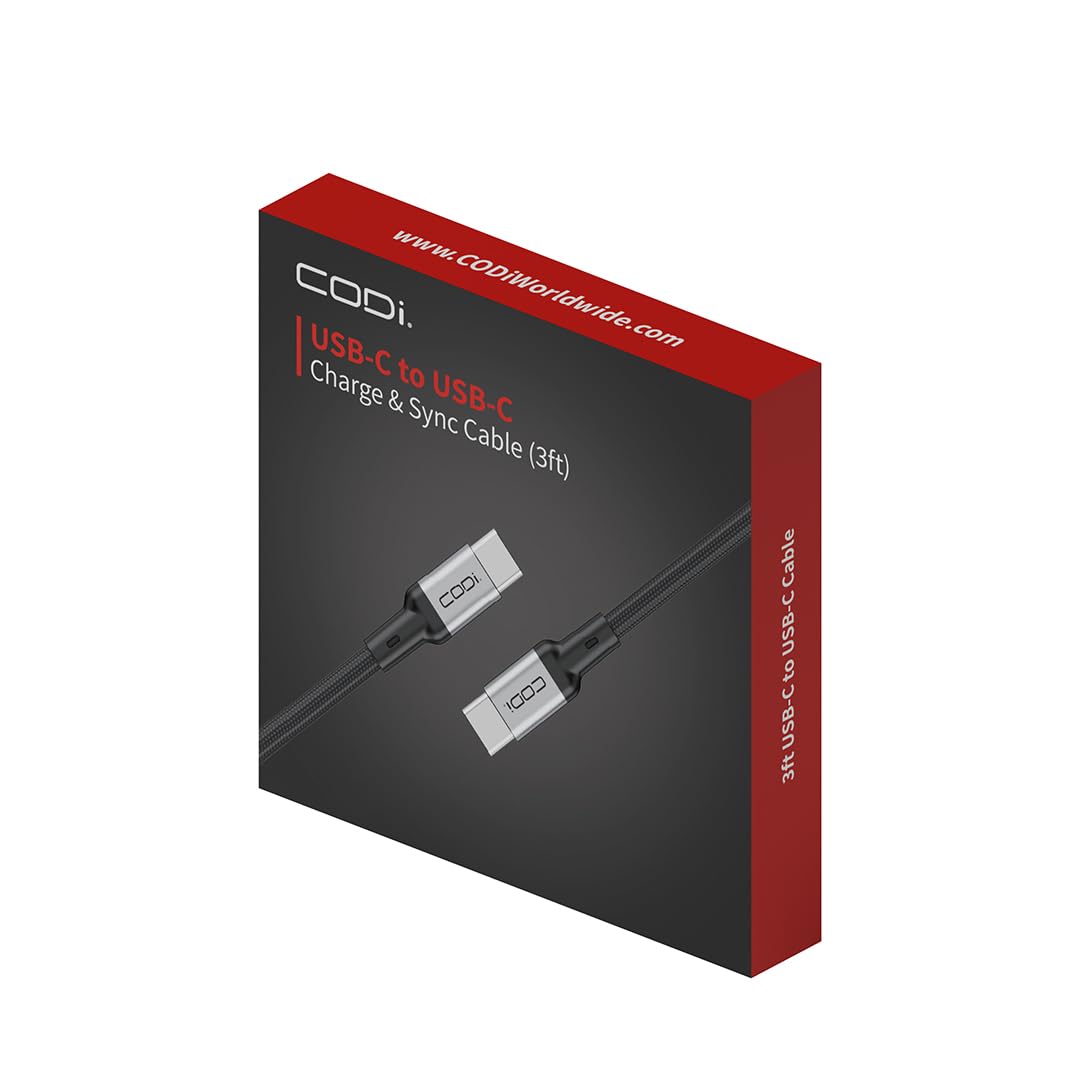 CODi 6ft USB-C to USB-C Charging Cable | Braided Nylon, Fast Charge & Sync, Durable Aluminum Housing