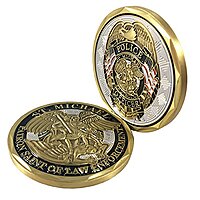 Thin Blue Line Challenge Coin, Saint Michael