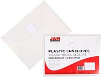 JAM PAPER Plastic Booklet Envelopes with Hook & Loop Closure - Pack of 12