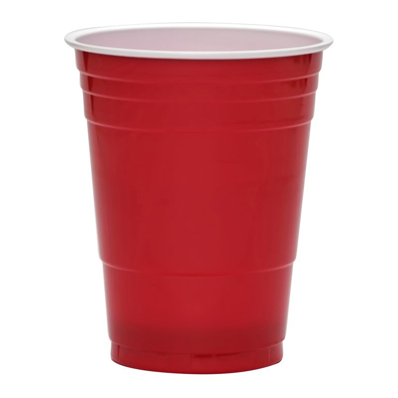 Highmark Plastic Cups, 16 Oz., Red/White, Pack Of 50, 7-35854-29279-9