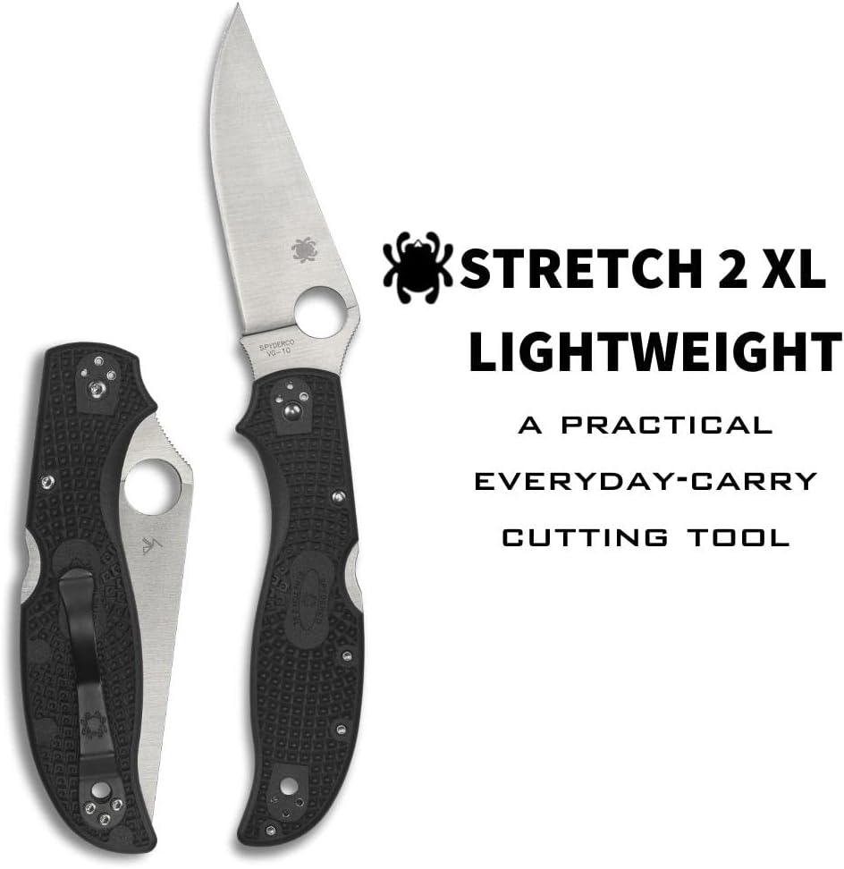 SPYDERCO Stretch 2 XL Lightweight Pocket Knife with 3.43\" VG-10 Blade and Black FRN Handle