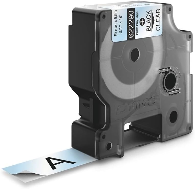 DYMO Permanent Polyester Industrial Label Tape, Clear with Black Print
