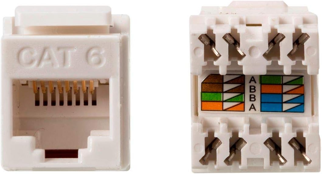 Monoprice Cat6 RJ45 Keystone - 180-Degree, Dual IDC, for 22-24AWG Solid Wire, UL Listed, 8P8C, White White Punch Down